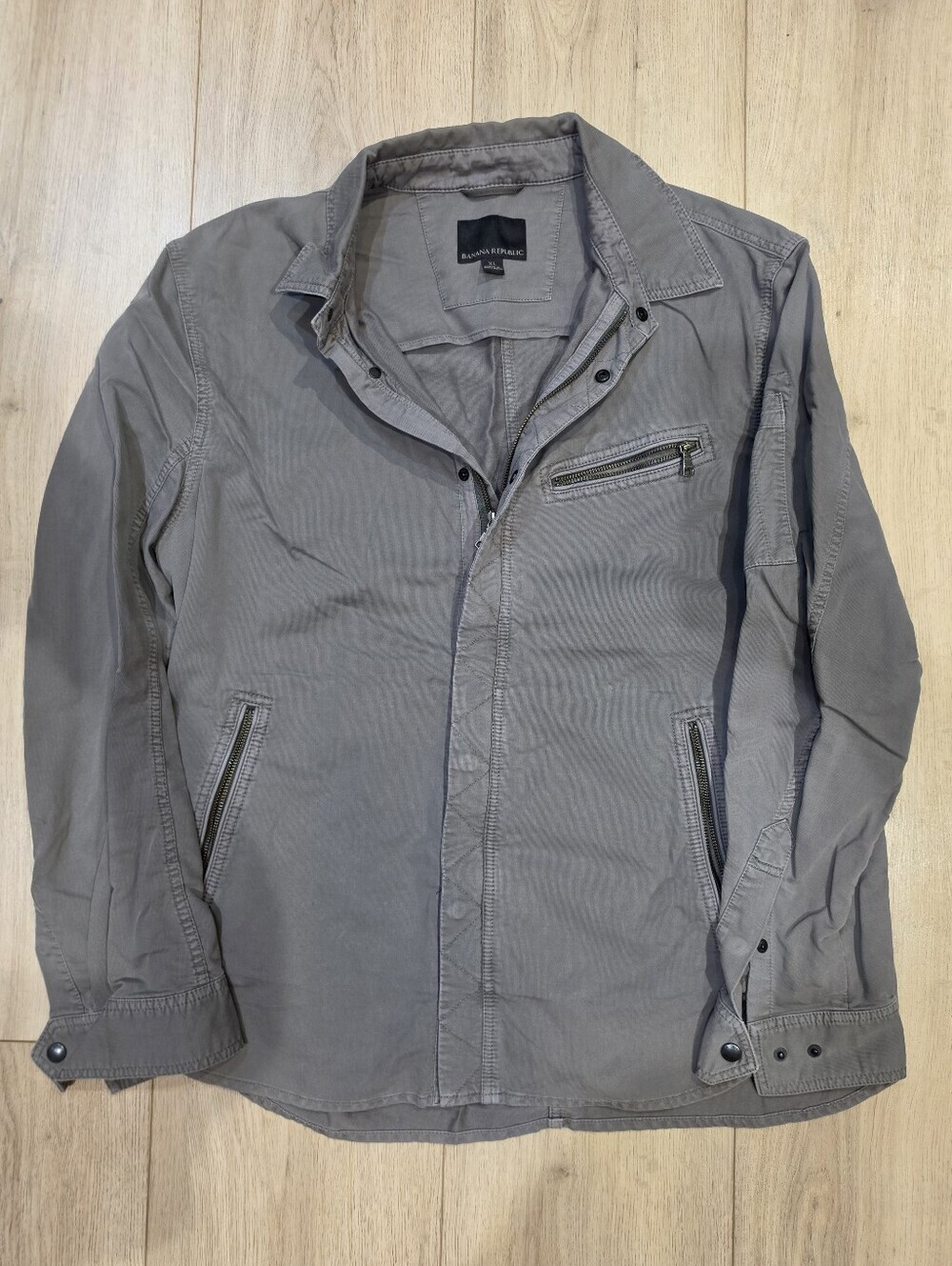 Banana Republic Garment Dye Shirt Jacket Gray XL Utility Overshirt Spring 2016